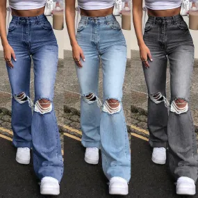 Denim Wide Leg British Trousers Ripped Skinny Jeans