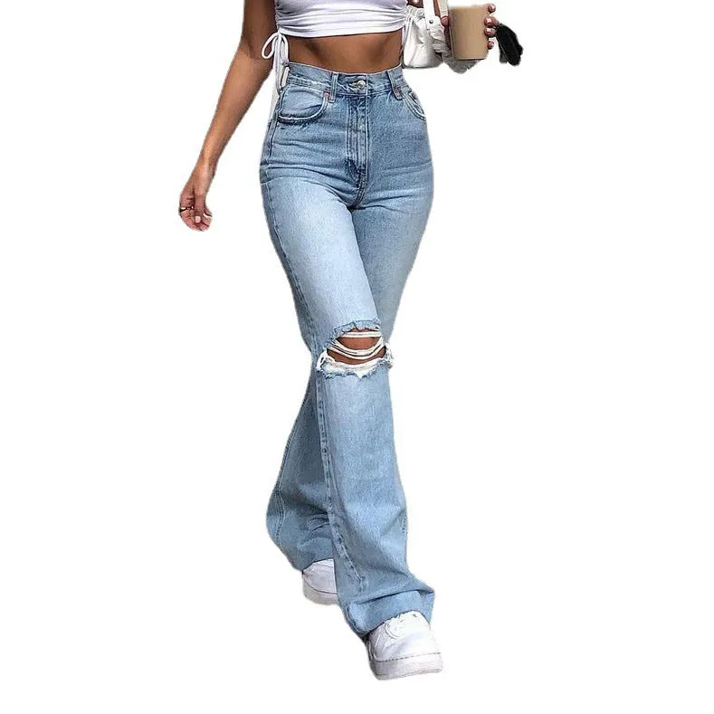 Denim Wide Leg British Trousers Ripped Skinny Jeans