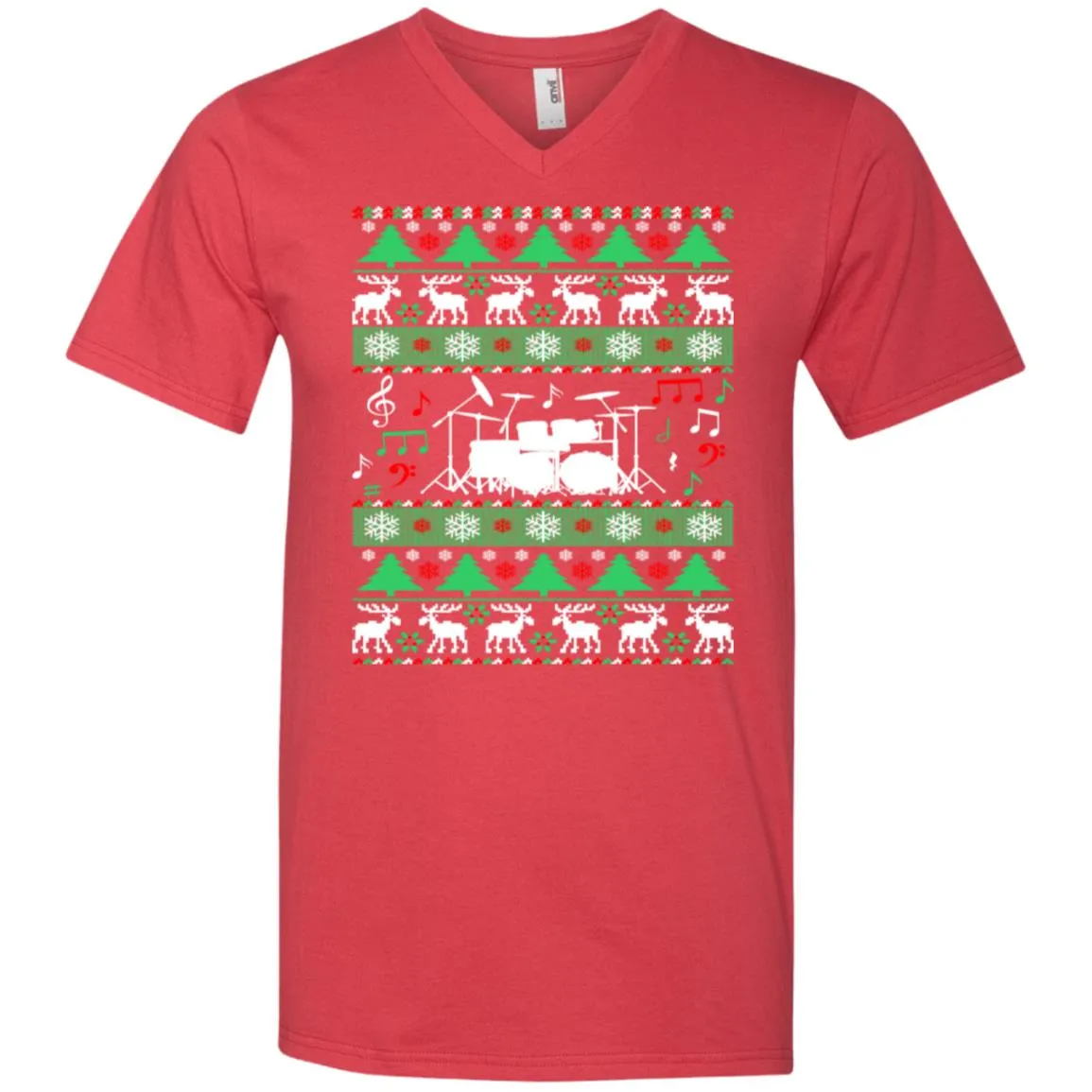 Drums Drummer Ugly Christmas Men V-Neck T-Shirt