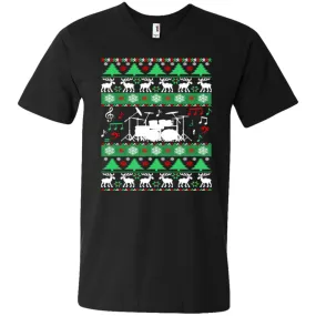 Drums Drummer Ugly Christmas Men V-Neck T-Shirt