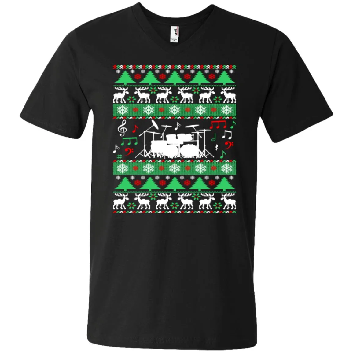 Drums Drummer Ugly Christmas Men V-Neck T-Shirt