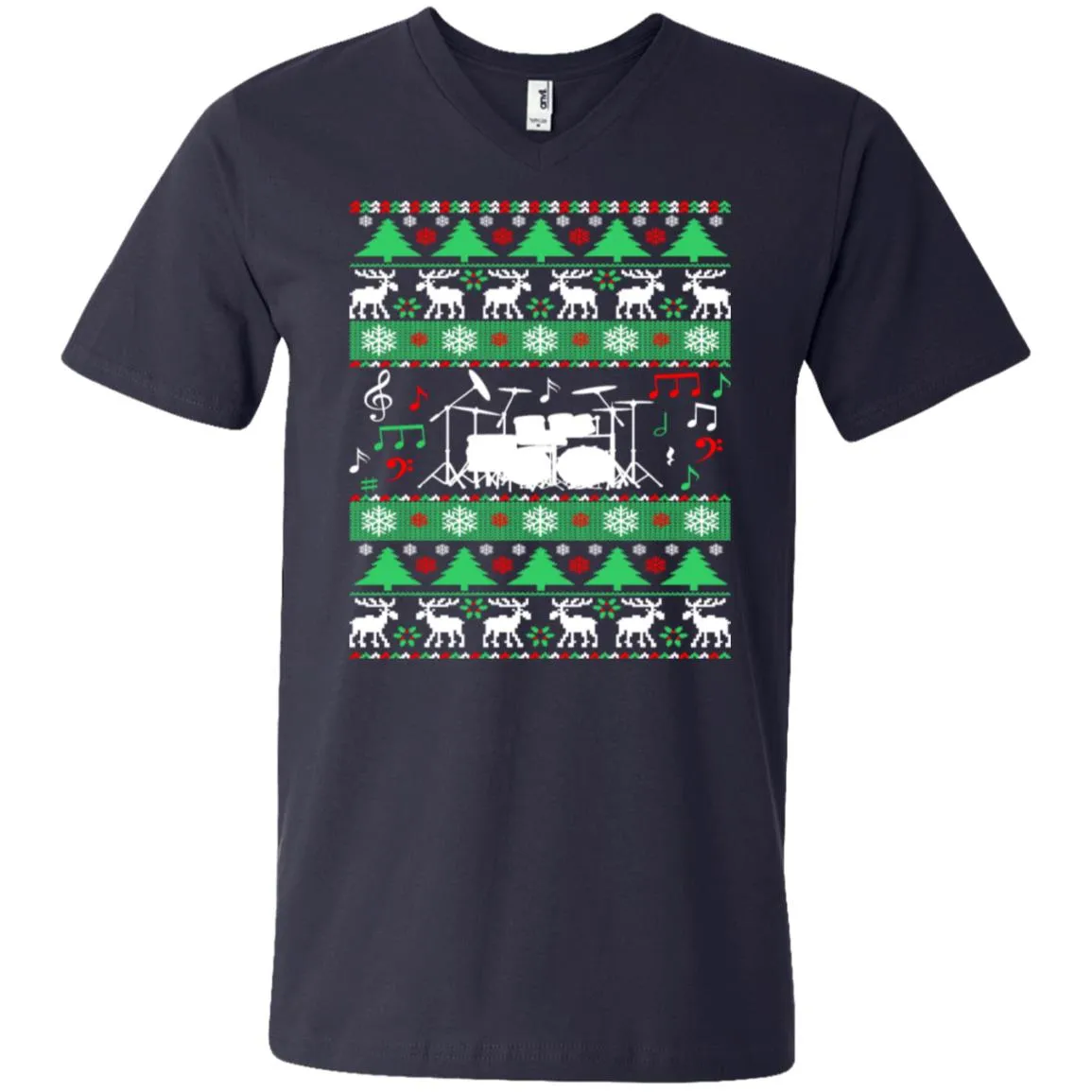 Drums Drummer Ugly Christmas Men V-Neck T-Shirt