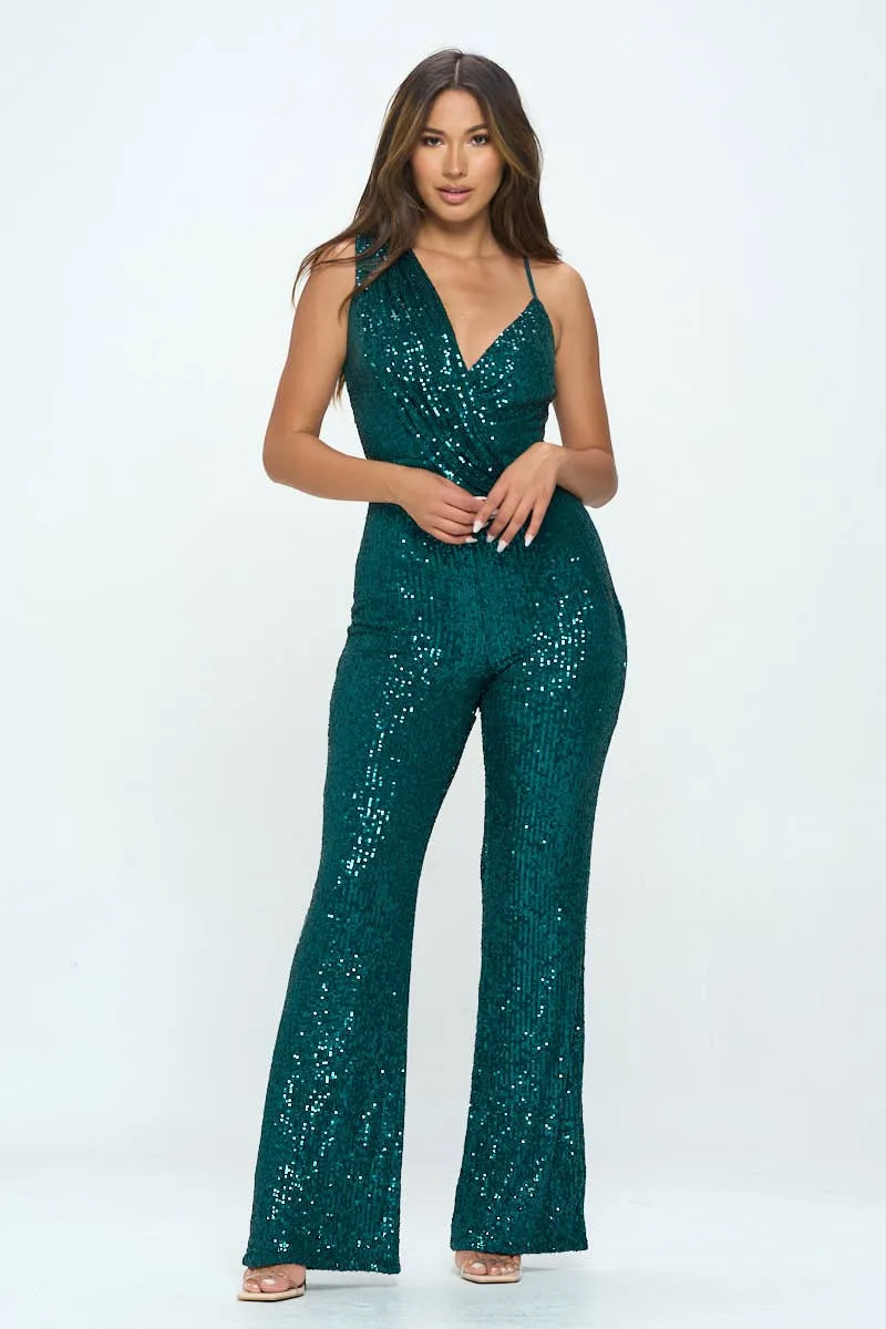 Emerald Green Sleeveless Sequin Jumpsuit