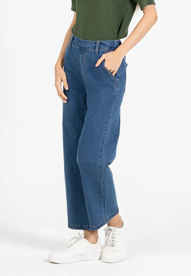 Forest Ladies Elastic Waist Stretchable Cropped Jeans Women Denim Long Pants | Seluar Jeans Perempuan - 810496
