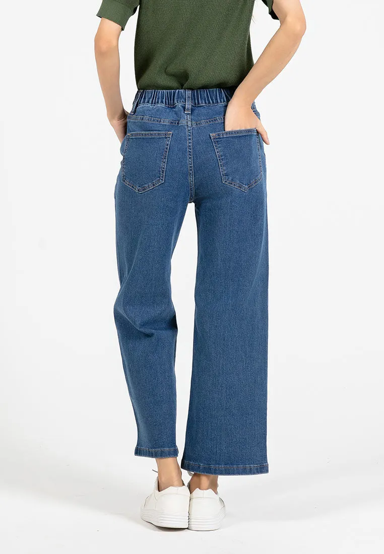 Forest Ladies Elastic Waist Stretchable Cropped Jeans Women Denim Long Pants | Seluar Jeans Perempuan - 810496