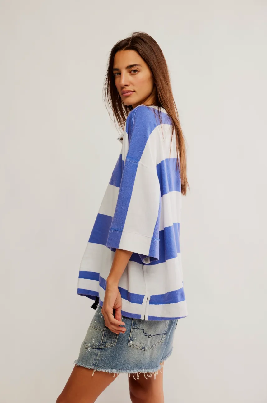 Free People Blue & White Stripe Wonderful Tee