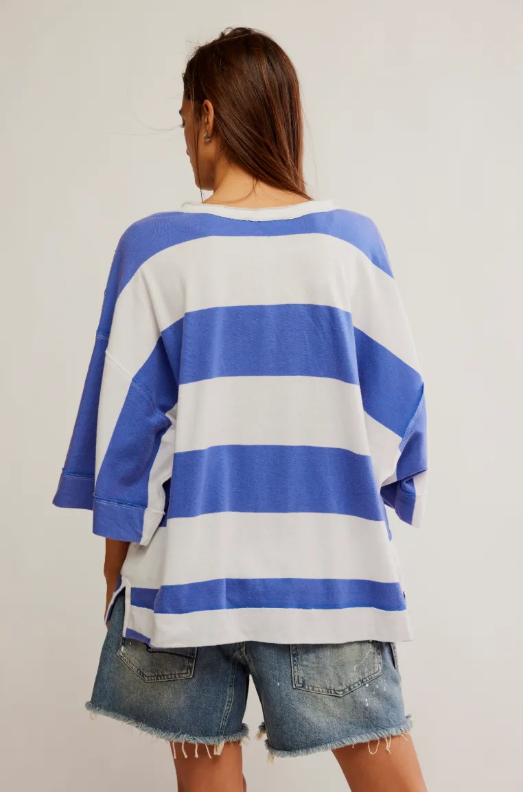 Free People Blue & White Stripe Wonderful Tee