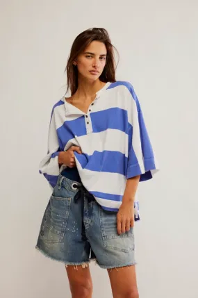 Free People Blue & White Stripe Wonderful Tee
