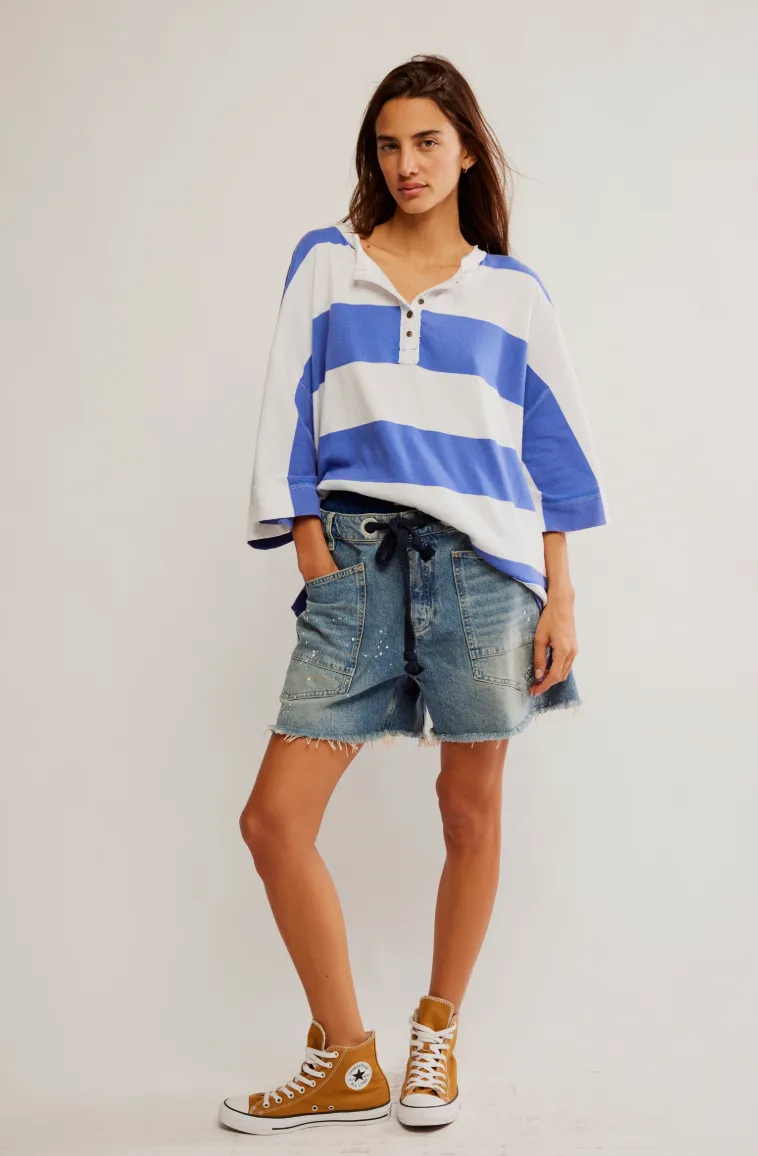 Free People Blue & White Stripe Wonderful Tee