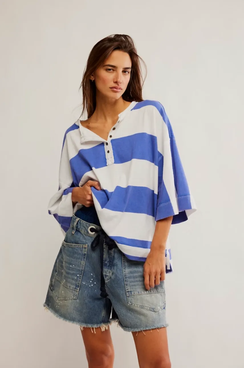 Free People Blue & White Stripe Wonderful Tee