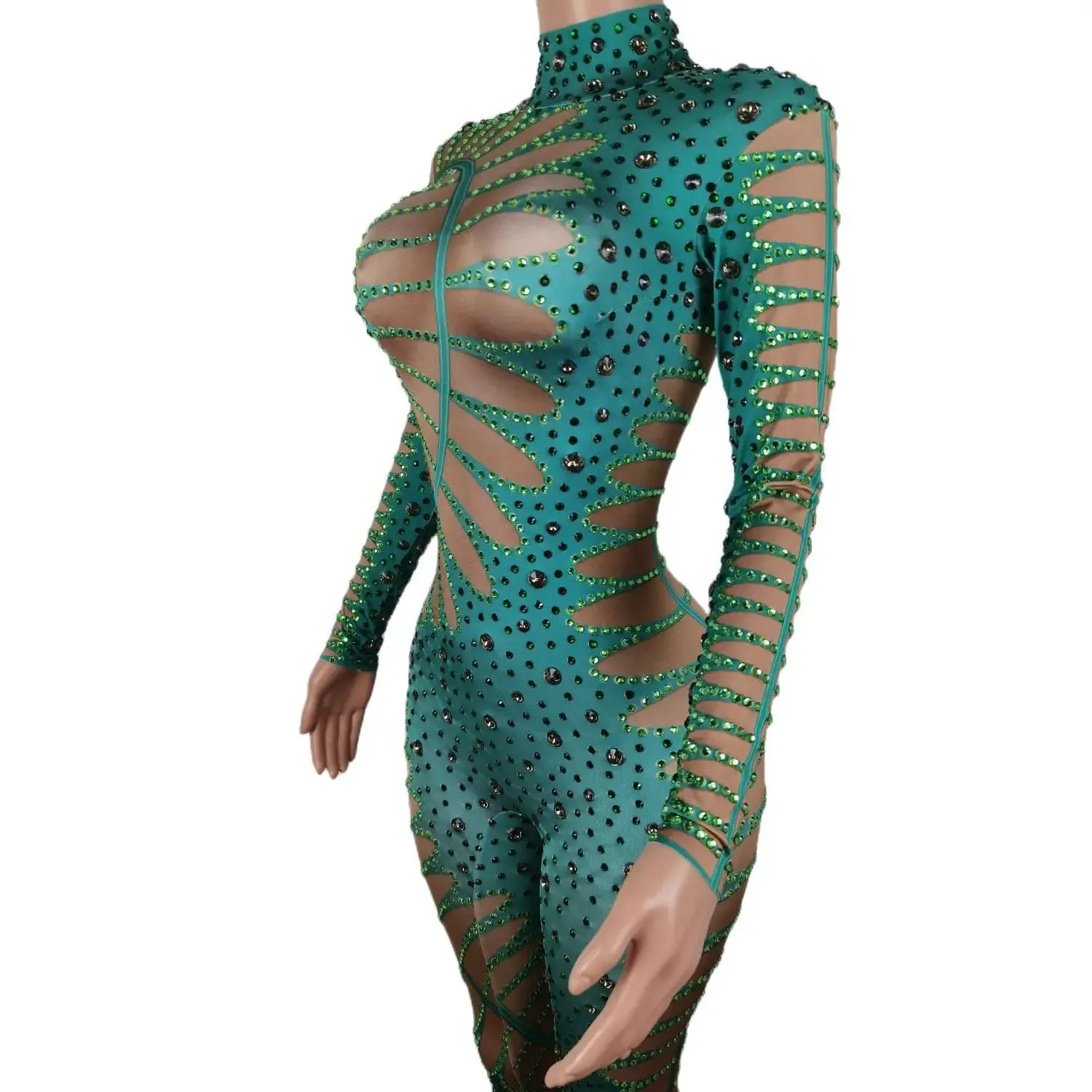 Green Envy – The Ultimate Rhinestone Bodysuit for Party Gods & Stage Icons