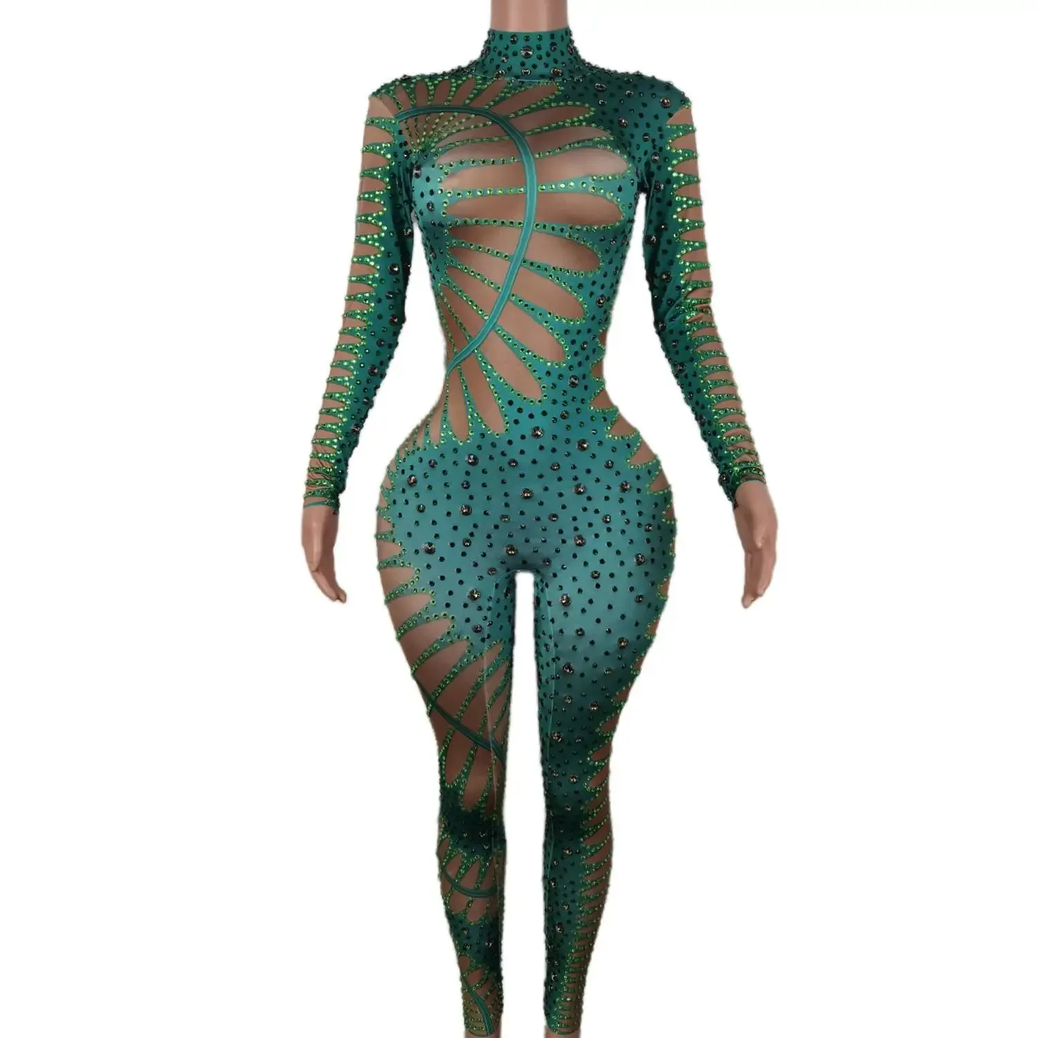 Green Envy – The Ultimate Rhinestone Bodysuit for Party Gods & Stage Icons