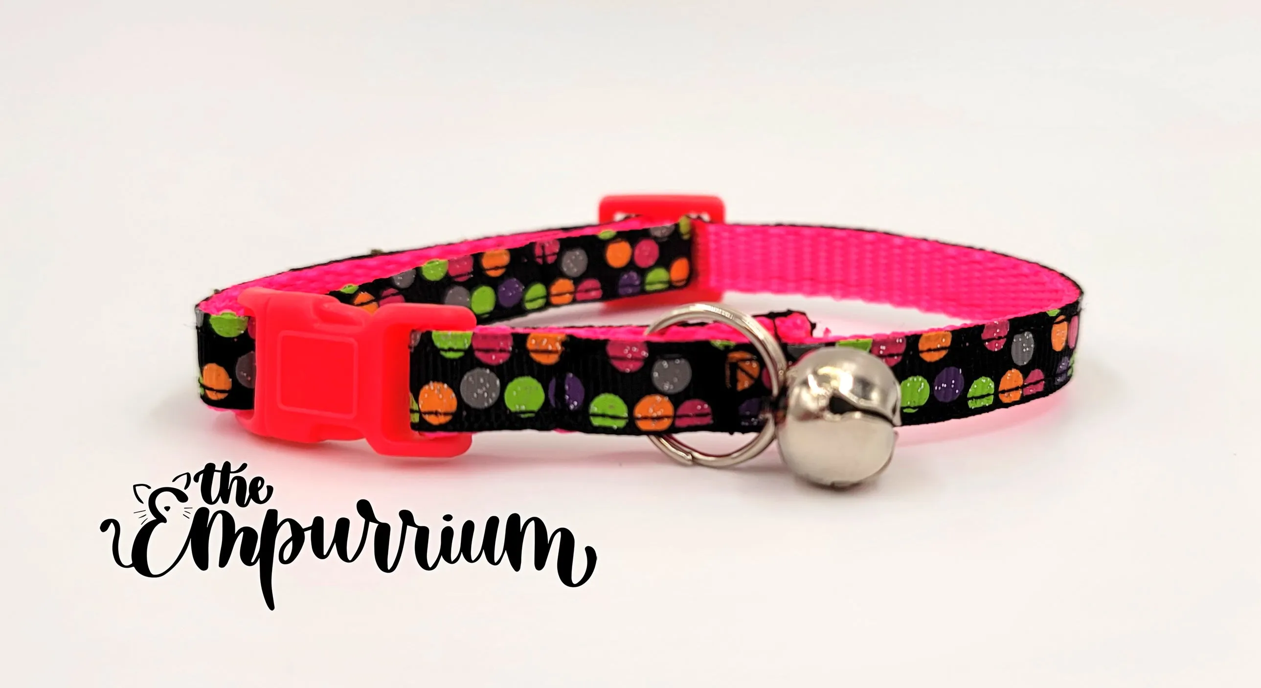 Halloween Cat Collar -Bright Dots - Hot Pink