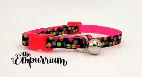 Halloween Cat Collar -Bright Dots - Hot Pink