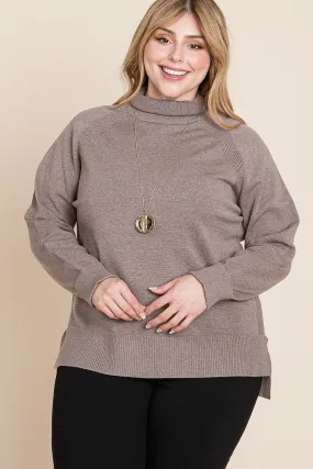 High Quality Buttery Soft Solid Knit Turtleneck Two Tone High Low Hem Sweater