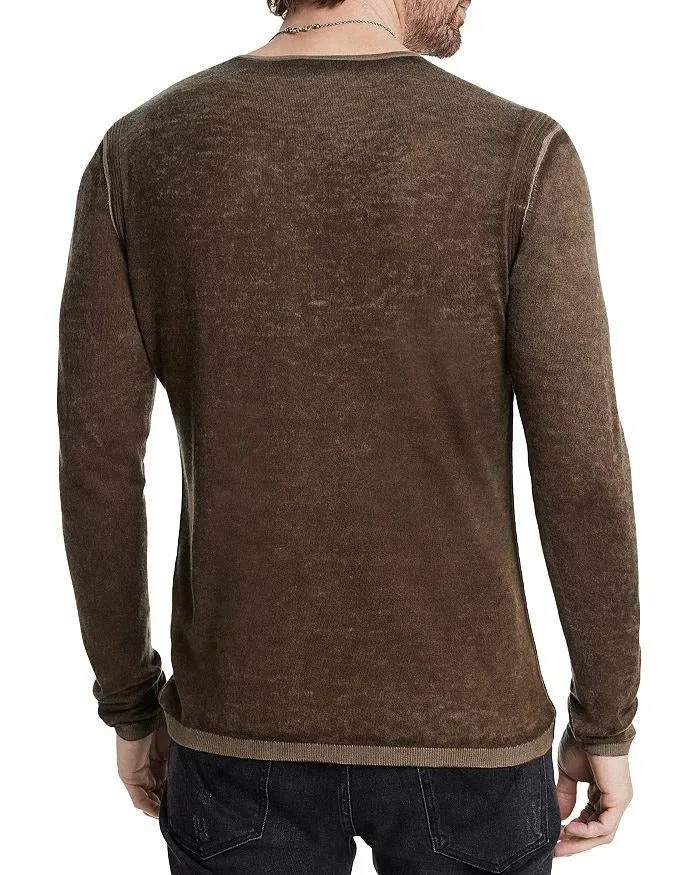 John Varvatos Mens Regular fit Long Sleeve Henley Shirt Large Brown Solid