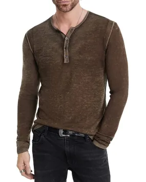 John Varvatos Mens Regular fit Long Sleeve Henley Shirt Large Brown Solid