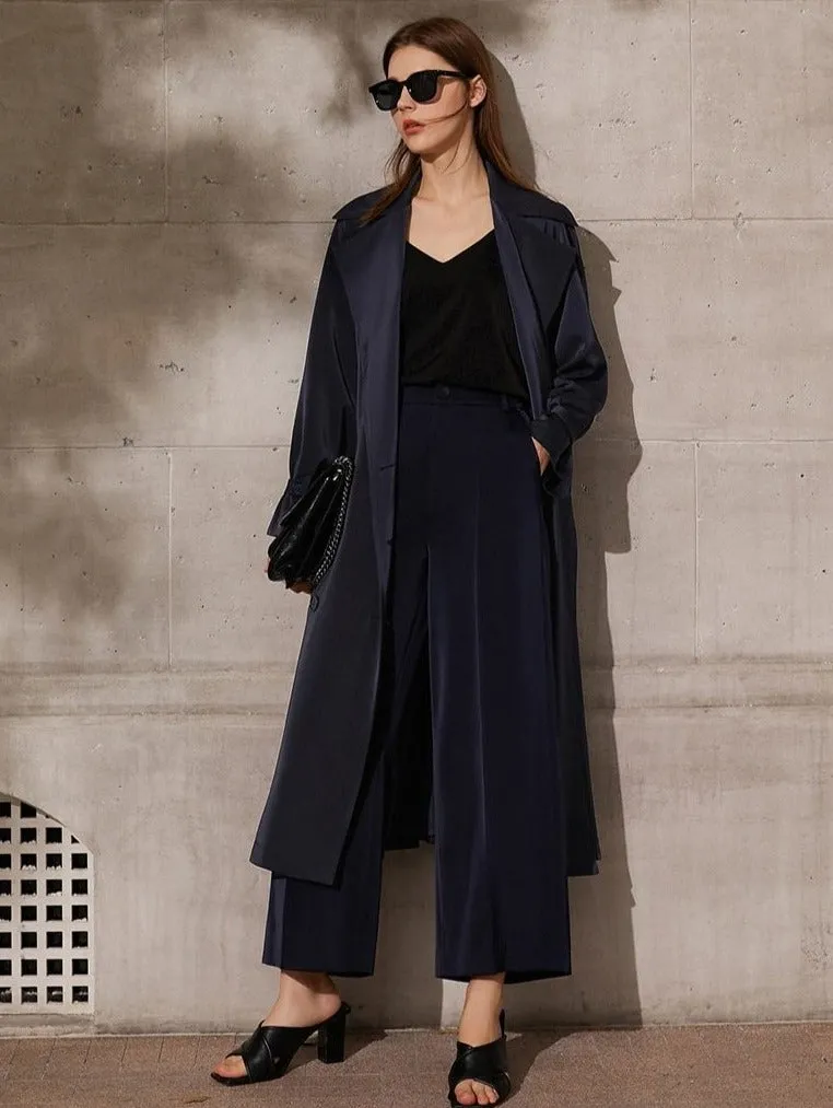 Lapel Patchwork Double Breasted Trench Coat