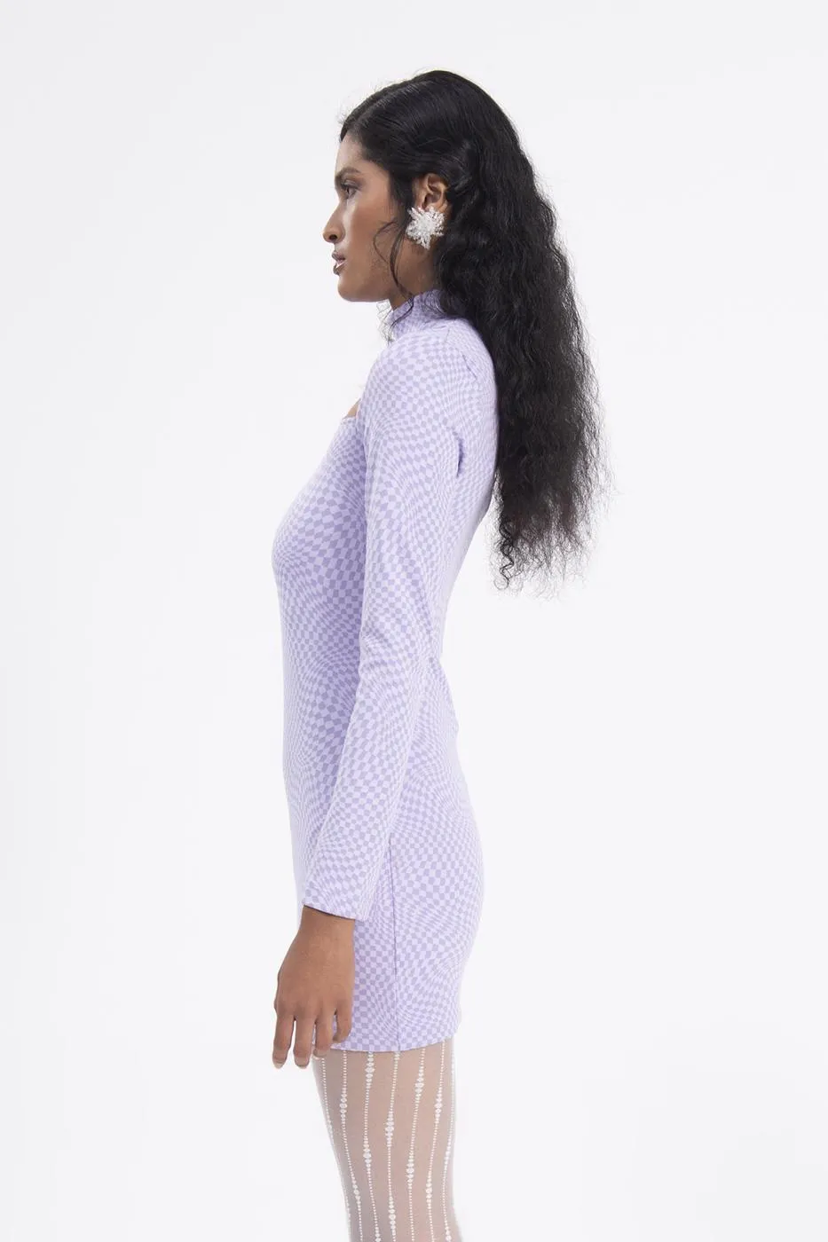 Lilac Window Detailed High Neck Mini Dress
