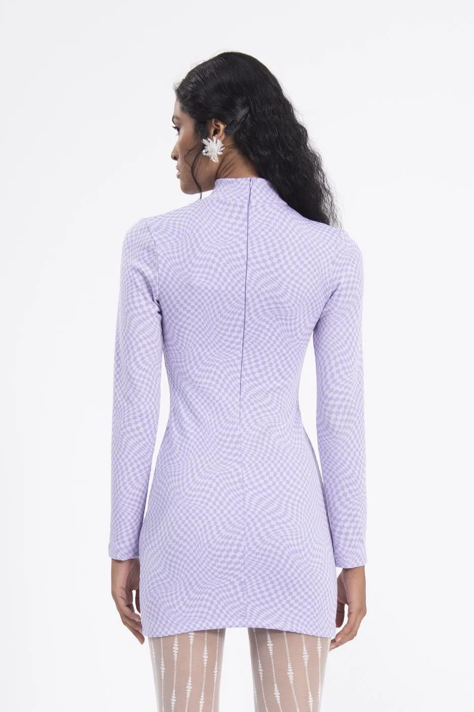 Lilac Window Detailed High Neck Mini Dress