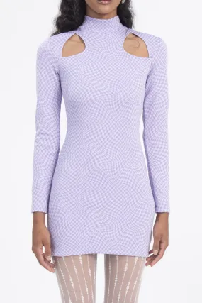 Lilac Window Detailed High Neck Mini Dress