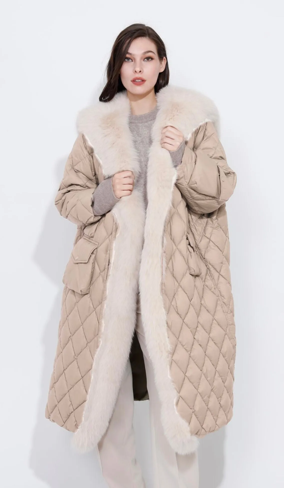 Long Down Jacket with Sailor Fox Collar