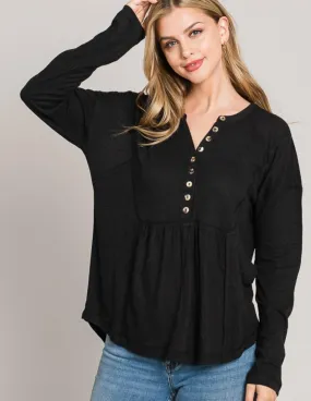 Long Sleeve Button Bib Henley Top