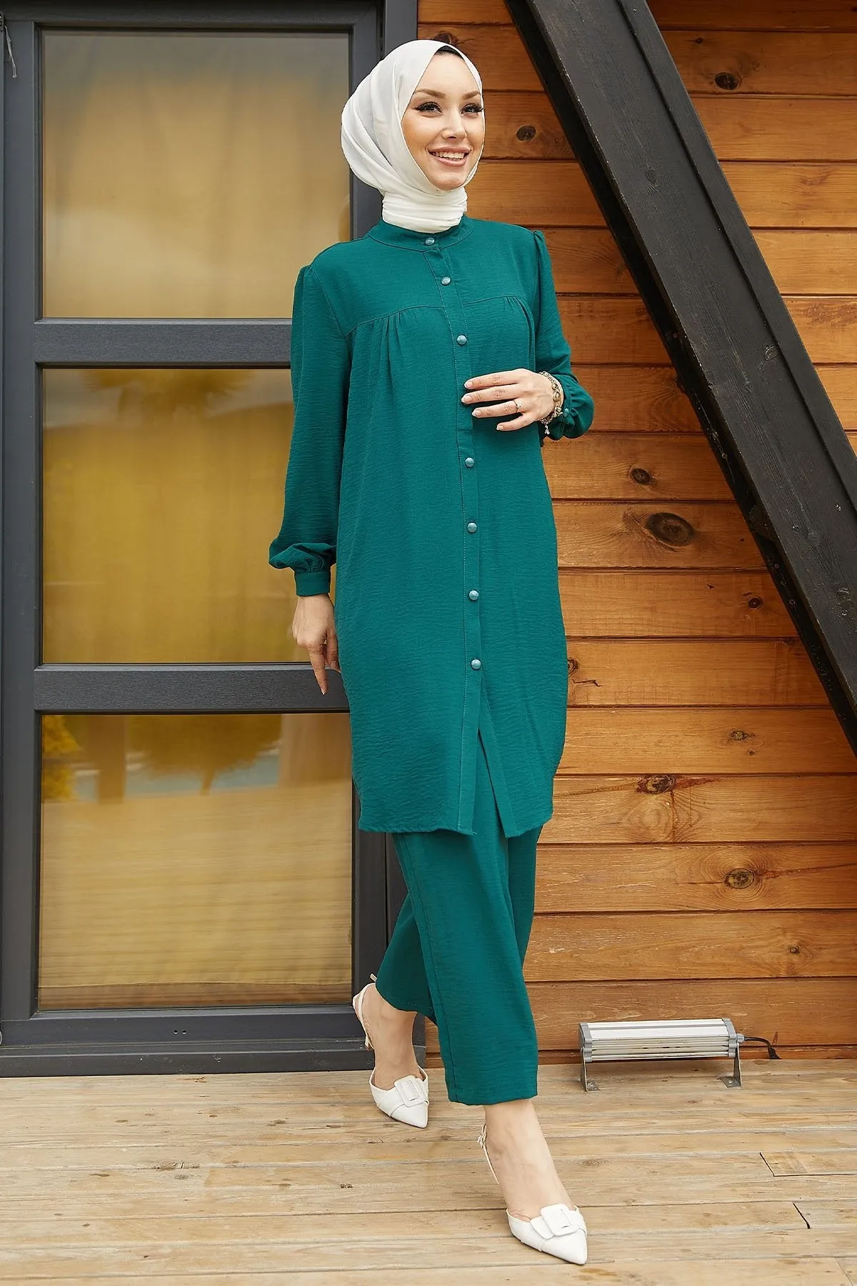 MDS Women Arfa Ayrobin Buttoned Casual Suit - Petrol Green - Mauldin