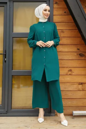 MDS Women Arfa Ayrobin Buttoned Casual Suit - Petrol Green - Mauldin