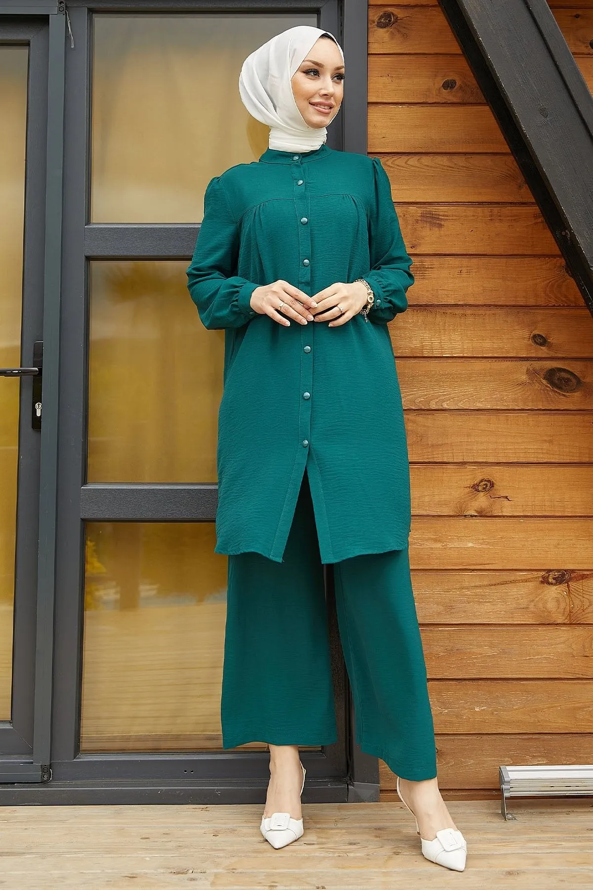 MDS Women Arfa Ayrobin Buttoned Casual Suit - Petrol Green - Mauldin