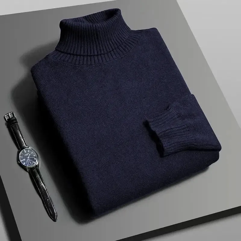 Mens Knitted High Quality Turtleneck Sweater Slim Fit