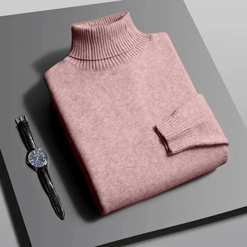 Mens Knitted High Quality Turtleneck Sweater Slim Fit