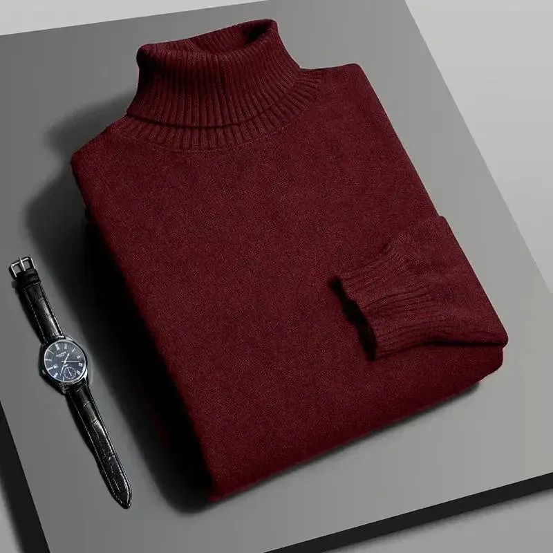 Mens Knitted High Quality Turtleneck Sweater Slim Fit