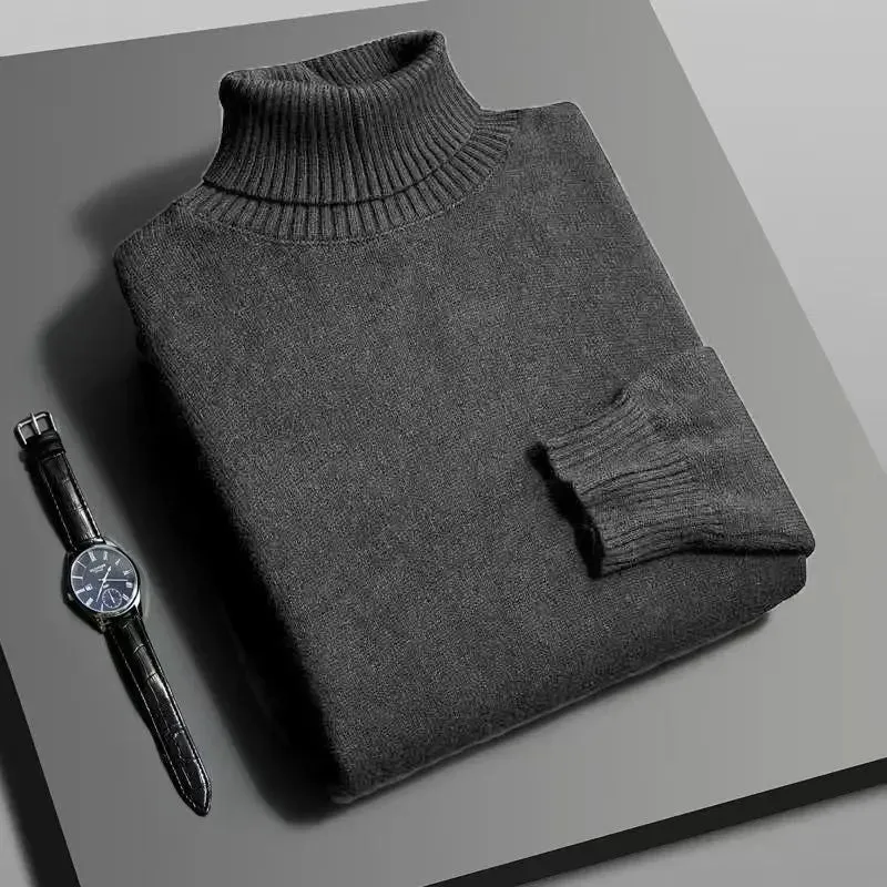 Mens Knitted High Quality Turtleneck Sweater Slim Fit