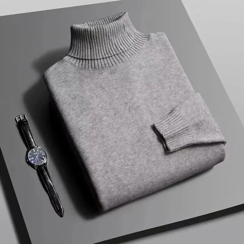 Mens Knitted High Quality Turtleneck Sweater Slim Fit