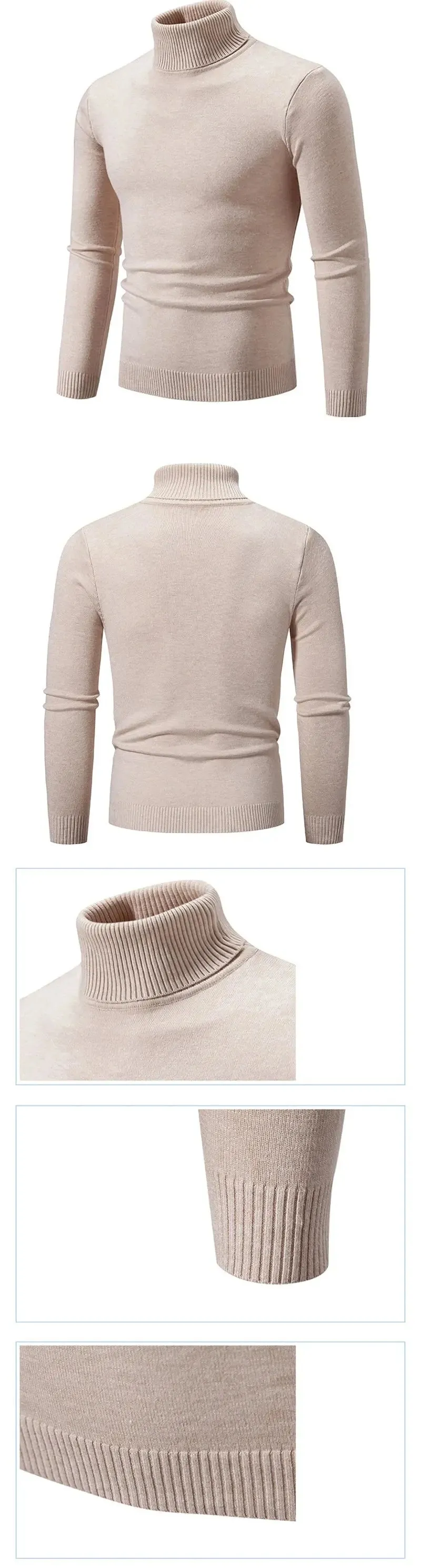 Mens Knitted High Quality Turtleneck Sweater Slim Fit