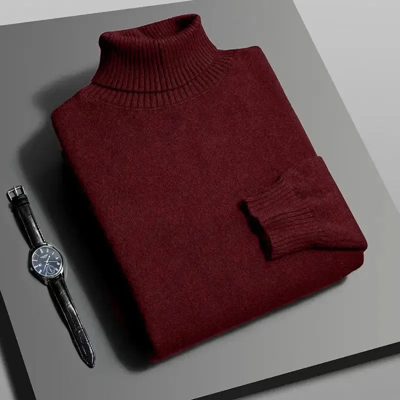Mens Knitted High Quality Turtleneck Sweater Slim Fit