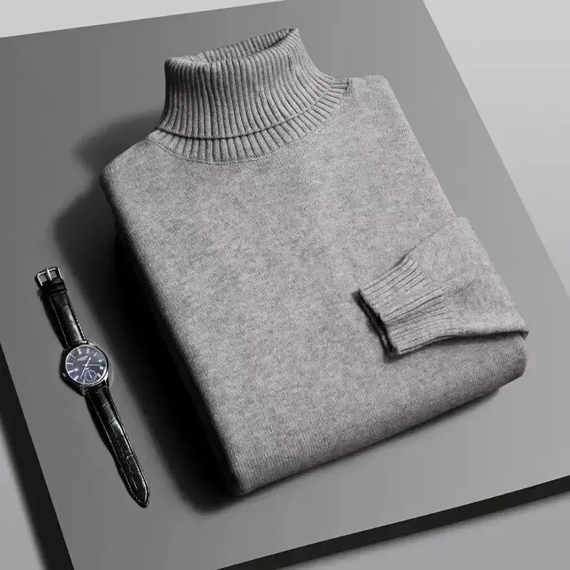 Mens Knitted High Quality Turtleneck Sweater Slim Fit