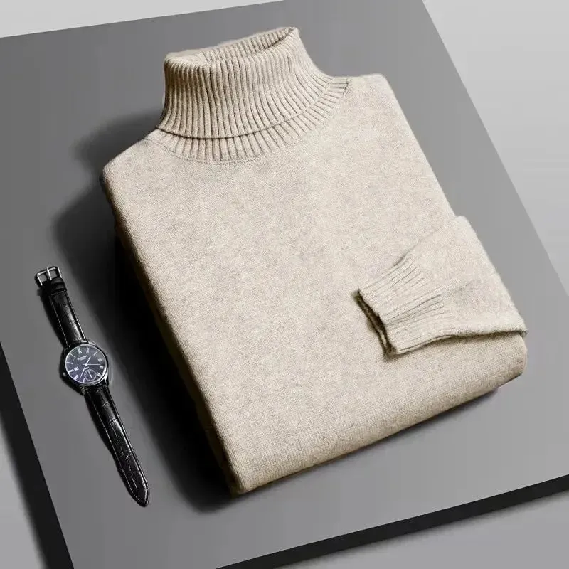 Mens Knitted High Quality Turtleneck Sweater Slim Fit