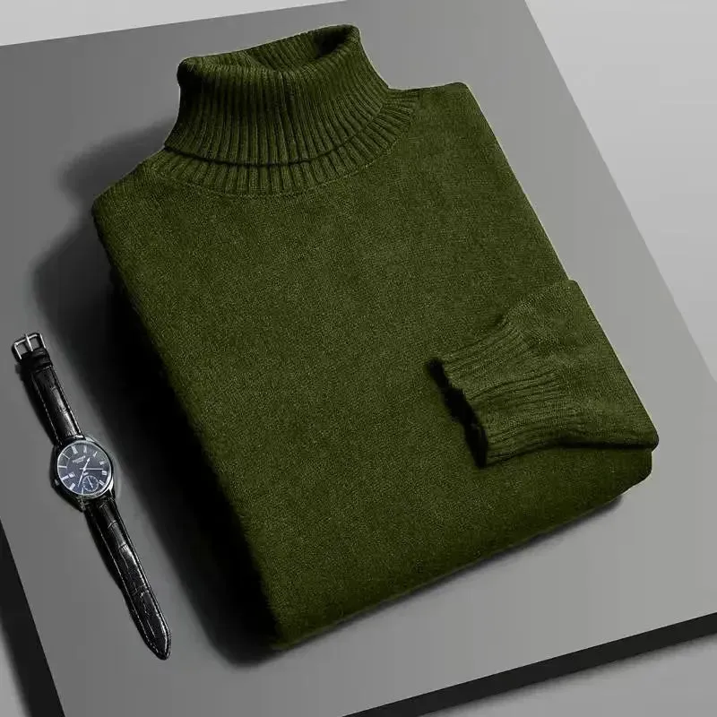 Mens Knitted High Quality Turtleneck Sweater Slim Fit