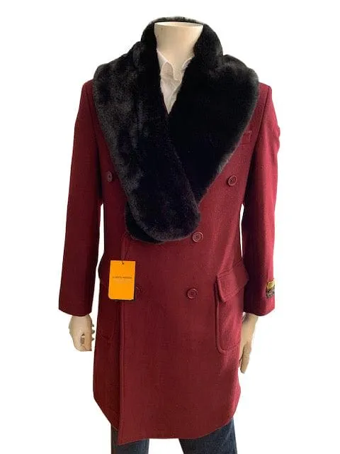 Mens Wool Trench coat - 'Red Black' Color Mens Overcoat