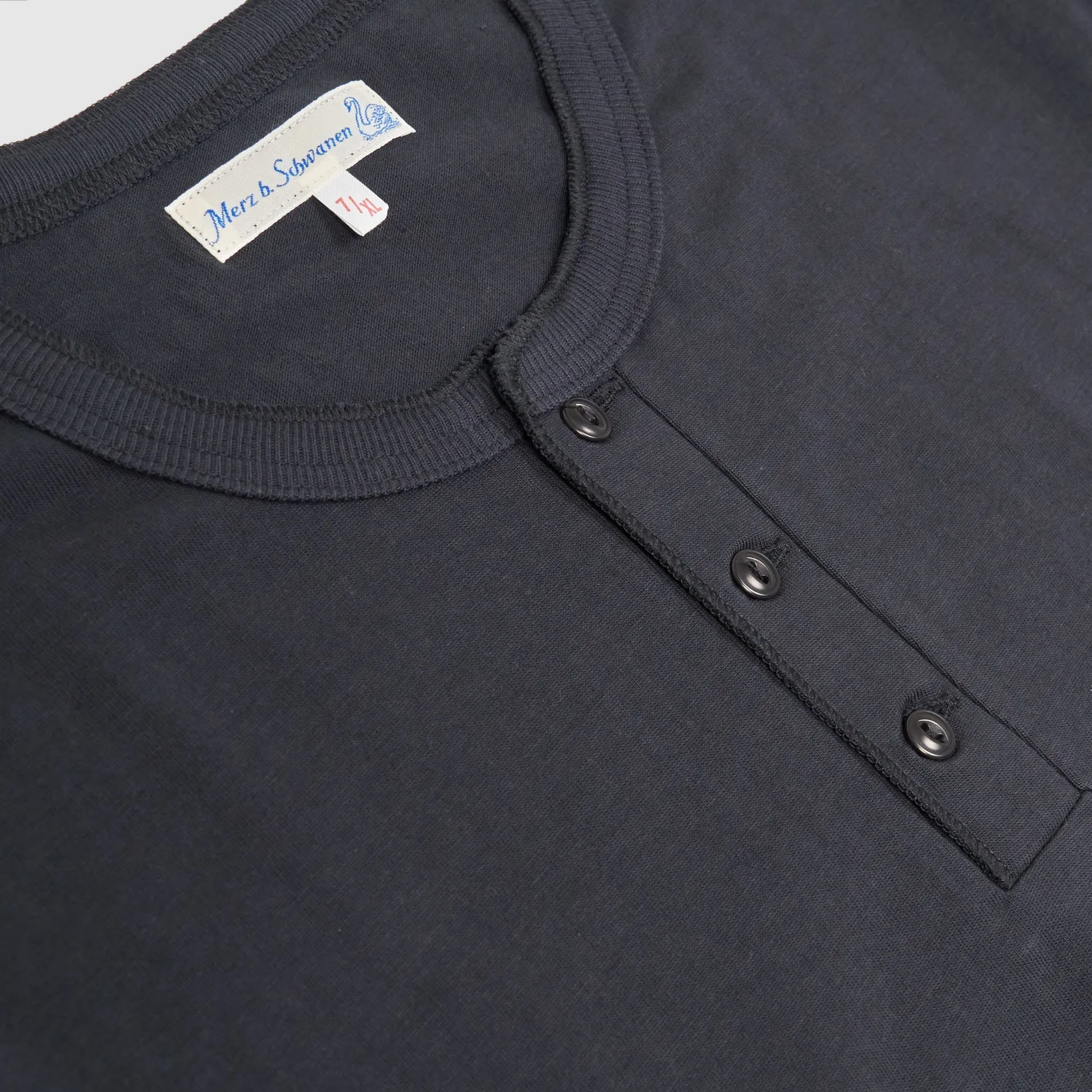 Merz b.Schwanen Loop Wheeler Short Sleeve Henley T-Shirt Charcoal