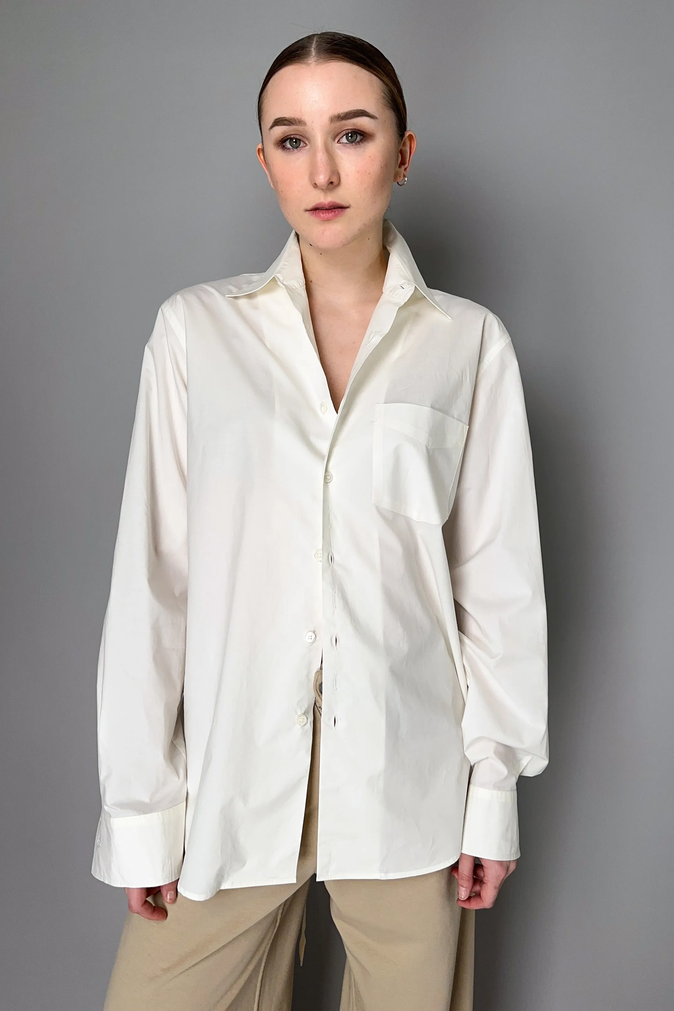 MM6 Cotton Poplin Blouse with Slit Back in White
