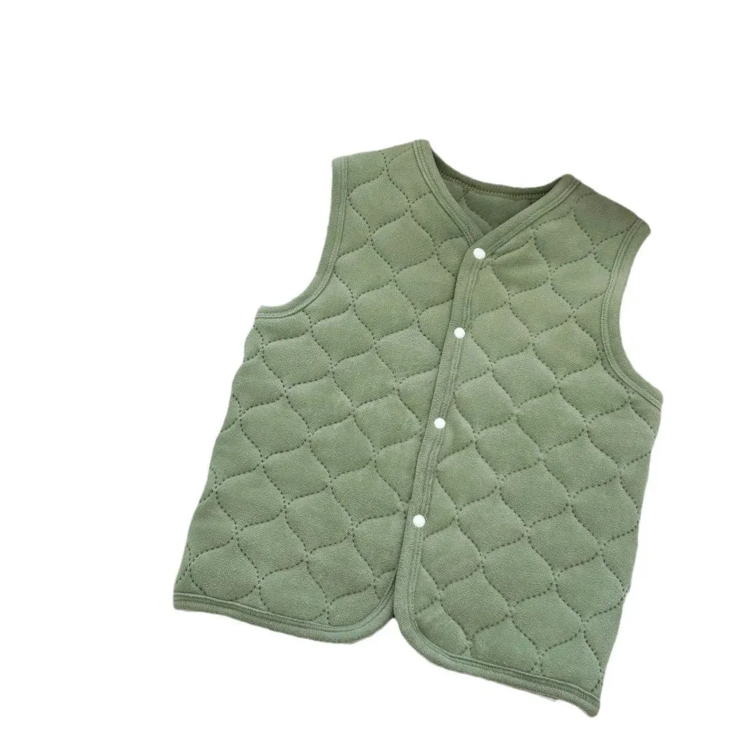 New Autumn Winter Uniform Warm Boys Girls Thickened Medium Large Children Warm Inner Baby Wear Single Top Stylish Vest