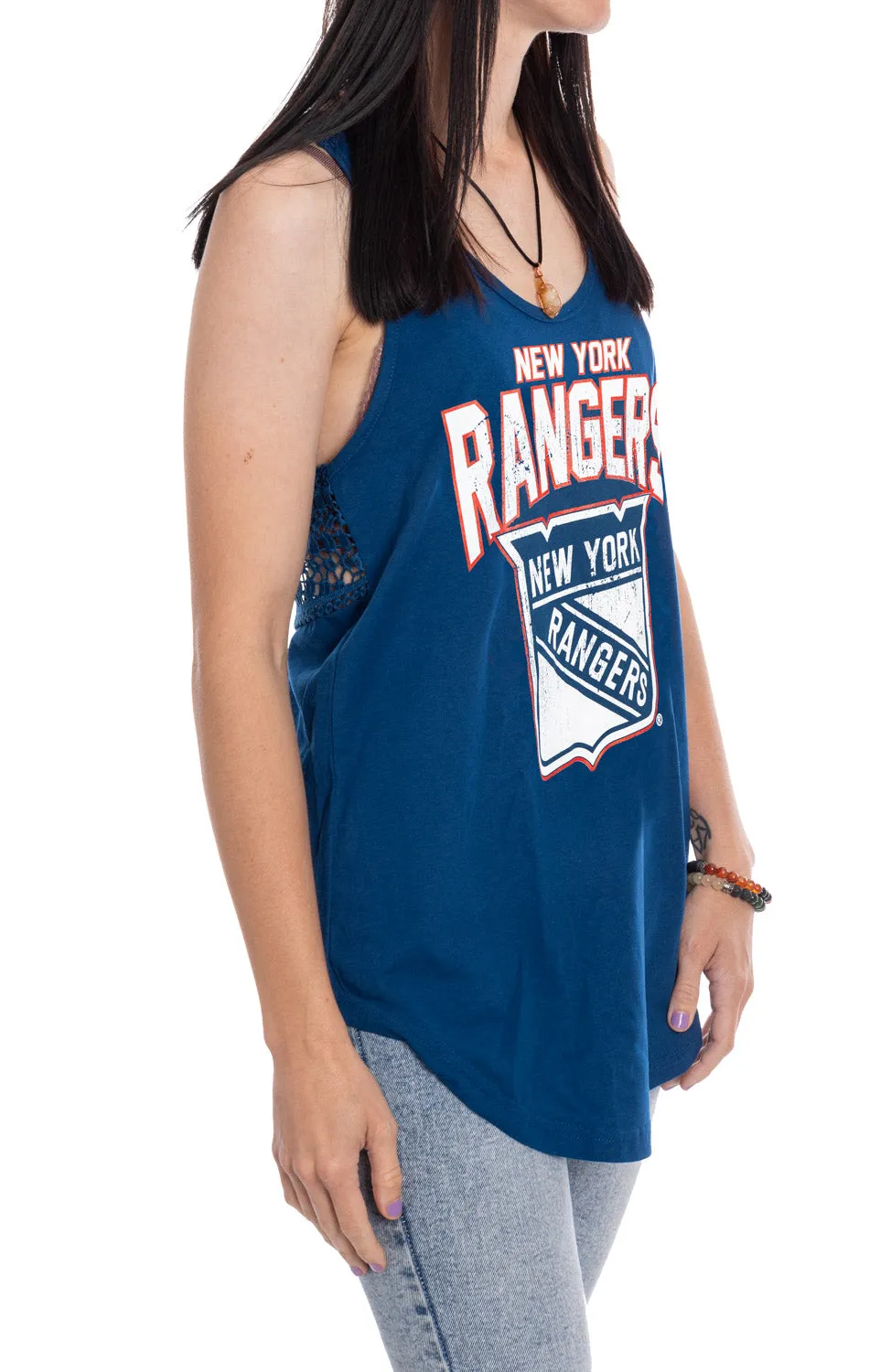 New York Rangers Ladies "Distressed" Lace Flowy Tank Top