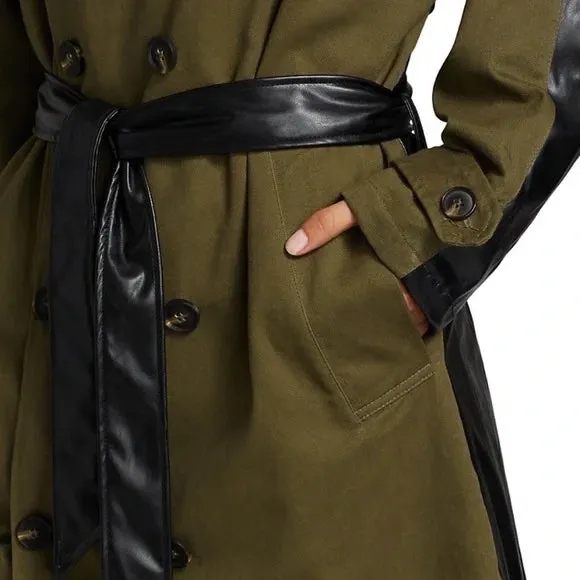 NSF GLADYS VEGAN LEATHER BELTED TRENCH COAT