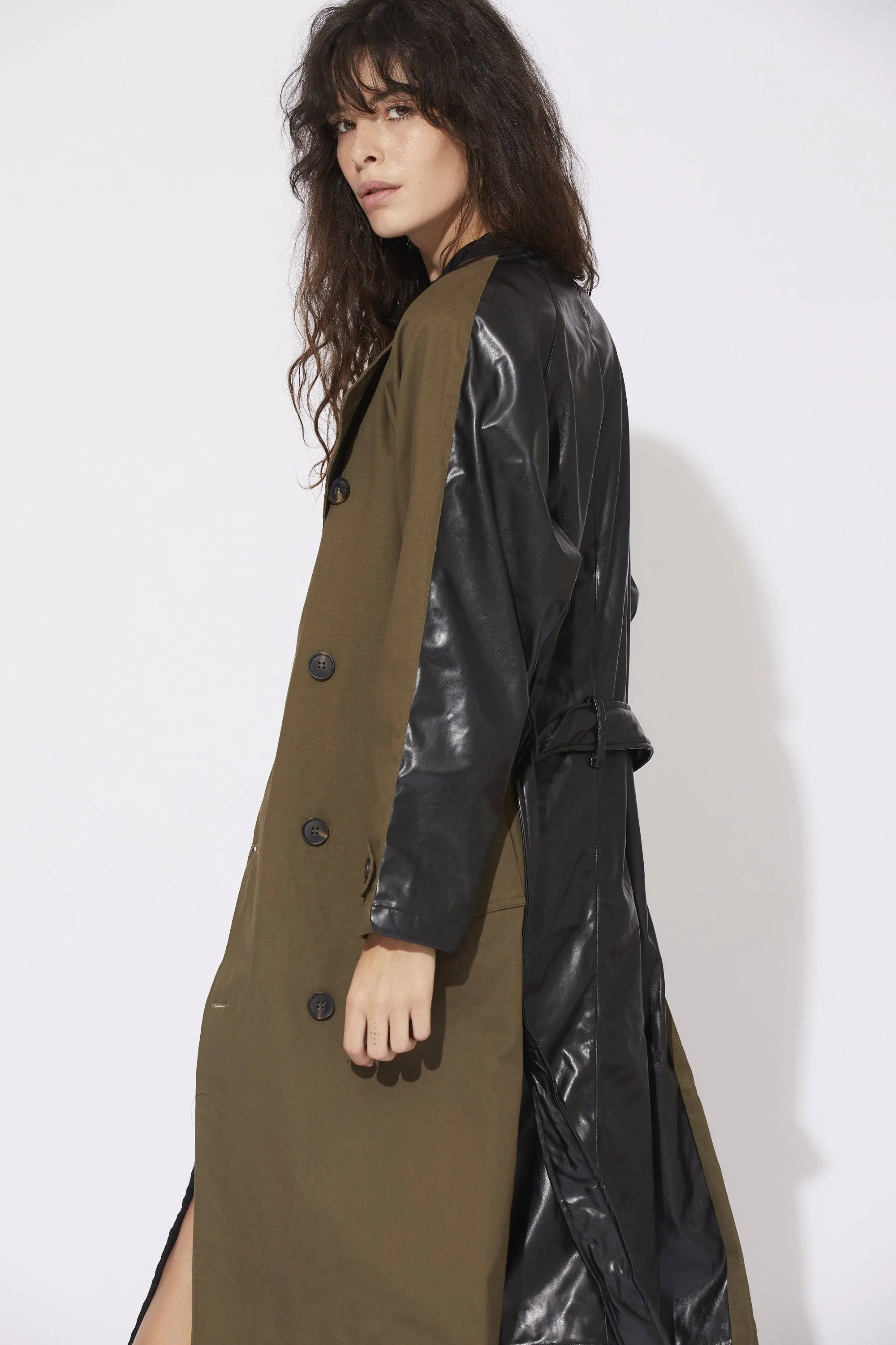NSF GLADYS VEGAN LEATHER BELTED TRENCH COAT