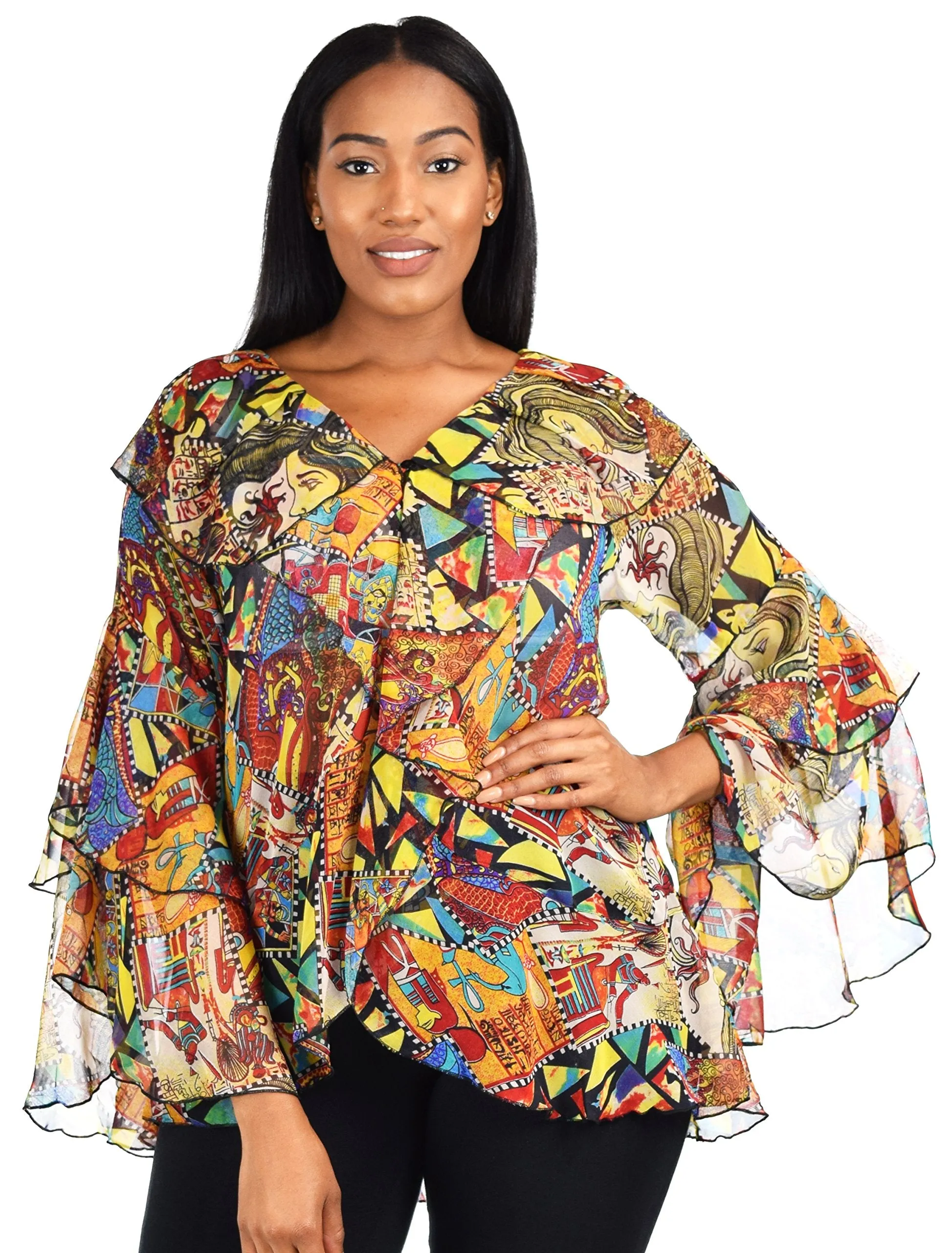 Plus Size Boho Flounce Blouse Swing Top Cover Up Dress Shirt