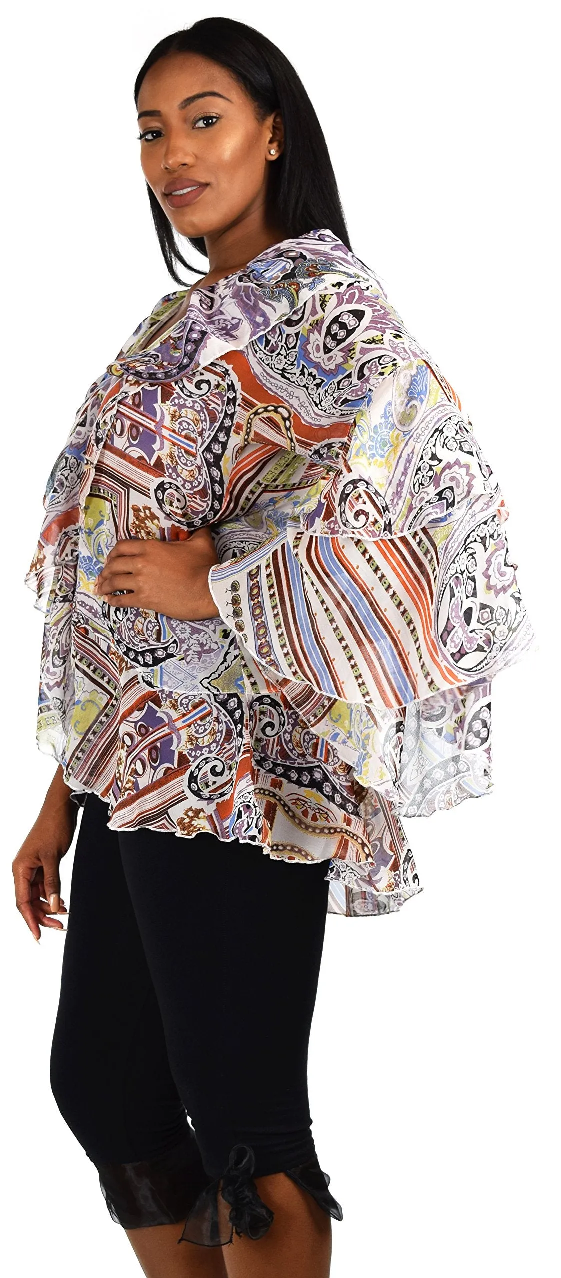 Plus Size Boho Flounce Blouse Swing Top Cover Up Dress Shirt