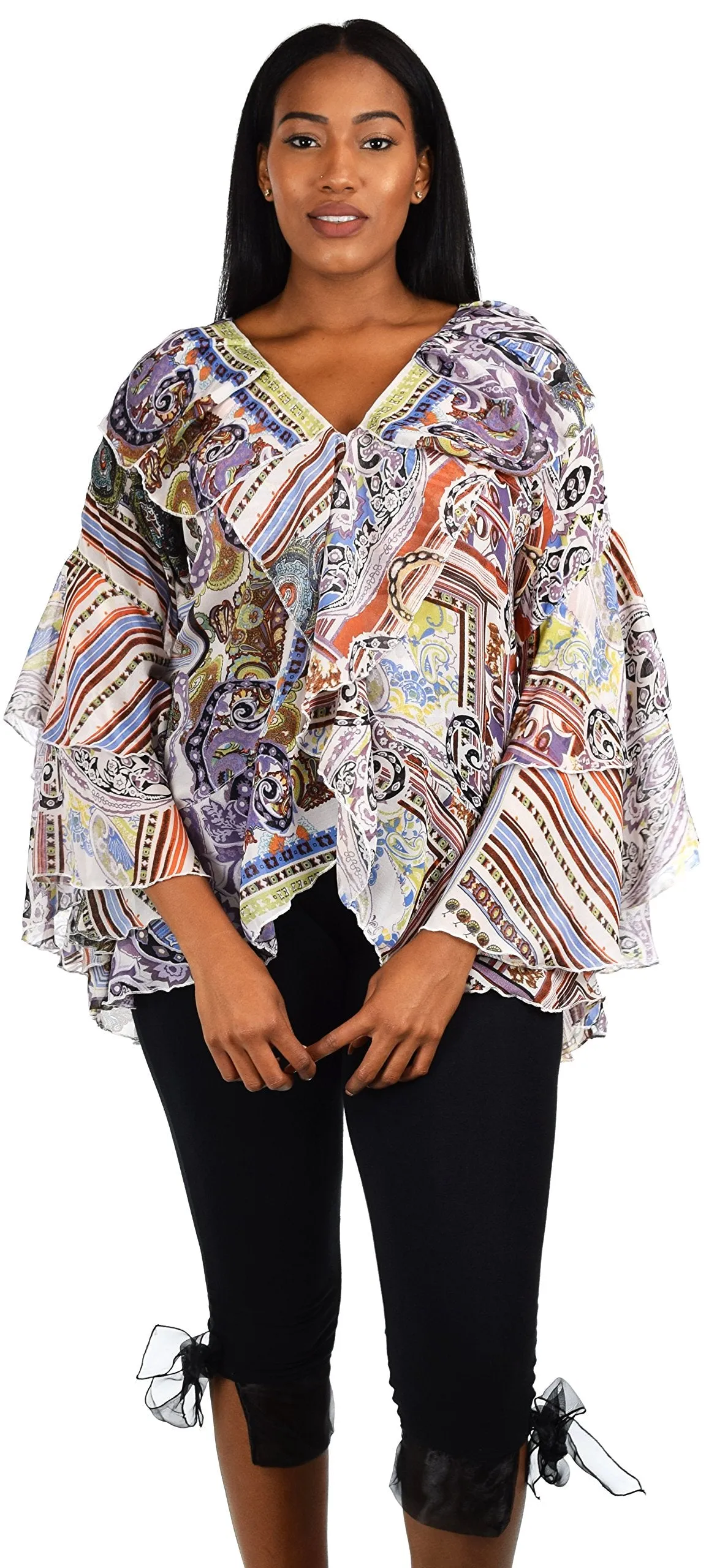 Plus Size Boho Flounce Blouse Swing Top Cover Up Dress Shirt